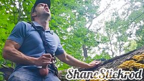 Jerking Off Next to a Fallen Tree Covered In Oyster Mushrooms