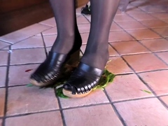 Light femdom and foot fetish play with brunette