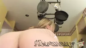 Blonde bombshell gives epic deepthroat while two guys DP her