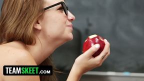 Nerdy babe Carmen Callaway gets naughty in classroom