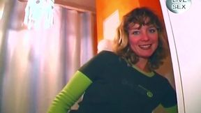Blonde Slides Thick Glass Dildo Deep Inside