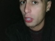 Swallowing anonymous cum after sucking cock in totally dark outside