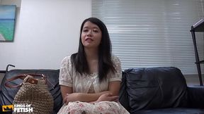 Shy Japanese teen gets her bush pleased by a guy at porn interview