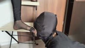 Torment his tongue with my feet and high heels - slave lick and suck sweaty nylon feet