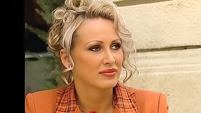 Blonde Bitch fucked by two guys at pool