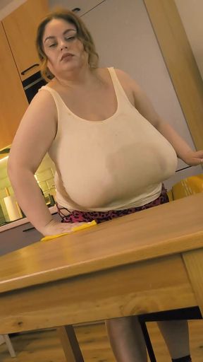 Key moment from &quot;Stepmom noticed her stepson jerking off under the table and decided to help&quot;