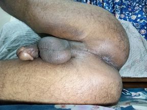 Indian round ass gay bottom boy putting dildo in ass and jerking the fat cock