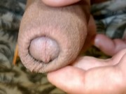 Uncut cock pulling foreskin back and forth on hard and soft dick