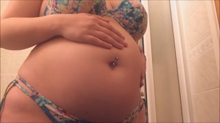 Swollen Belly Girl Stuffed Belly Noises in Bikini