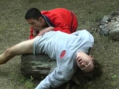 Gay oral junkie makes his mate bust a nut outdoors