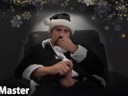 Chubby dark Santa huffs and bates his uncut cock PREVIEW