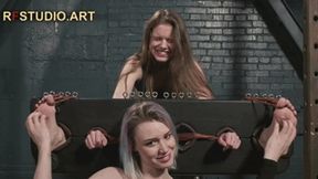 Astrid the Tickler and Leya the Ticklee Part 2 - Barefoot Tickling in Single Stocks (HD 720p MP4)