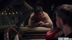 Sexy big ass MILF Little Puck swallowed huge dick and enjoyed hardcore threesome sex with stranger and her boyfriend