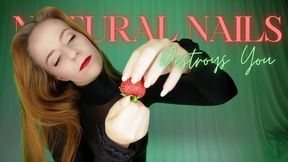 Natural Nails Destroy You: British Redhead Mistress uses a strawberry to show her slave what her naturally long sharp nails can do