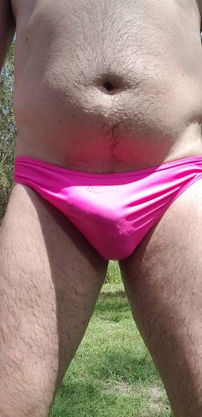 For Fan Club Playing in Wet Pink Bikini Bottoms