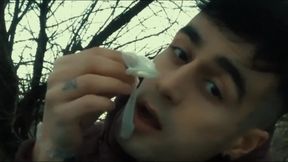 Licking Used Cum Filled Condom Outdoor