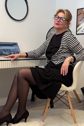 Pantyhose-clad Stepson's Teacher Deepthroats My Stiff Shaft in Hot POV