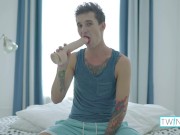 Young Inked Stud Noah Rides A Huge Dildo Before Barebacking Himself Hard!