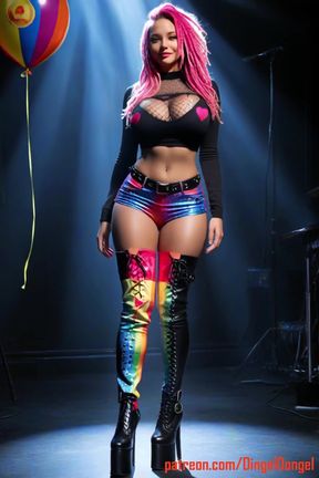 Curvy girl shows off her knee-high socks and fishnet thighs in cbt