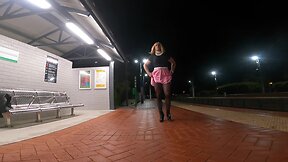 Publicly exposed sissy muscle slut at train station