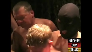 Masked amateur German bottom enjoys his gangbang turn