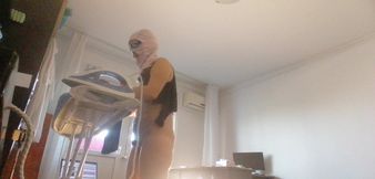 Amateur Wife Does Housework Naked. Brunette with Hairy Pussy, Big Ass.