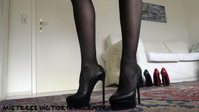 Perfect long legs and heels - Black platform stiletto heels