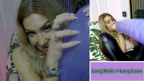 Long Nailed Milfy Looner Inflates, Teases and Nail Pops a 36'' Nobbly Balloon (NAIL POP + LONG NAIL TEASE)