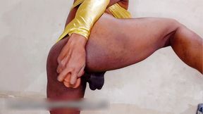 femboy nasty and sexy fuck in golden lingerie while in chastity cage
