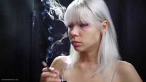 Ash Hair Color Girl Is Smoking Two Cigarettes