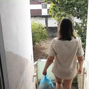 Wife&#039;s cuckold walking without panties outdoor