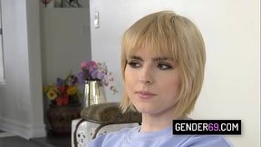 Blonde tgirl Jean Hollywood gets her ass barebacked