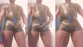 latex nasty p*ig solo cock fondling, smoking titplay