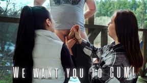 Sucked Him Together on Vacation - Public Threesome Blowjob