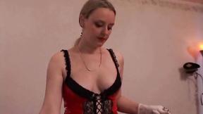 ”Femdom Torments & Strapon with Restrained Legs”