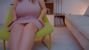 Chubby MILF in Tight Dress Without Underwear Opens Legs.