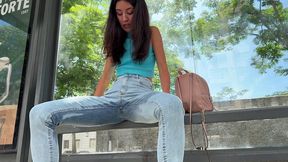 wetting jeans on public bus stop desperation pee