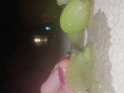 Smashing juicy grapes under my big toes close up under and side pov
