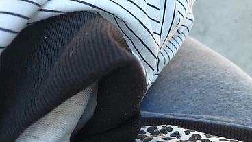 Hot pee wet yoga pants in public garden