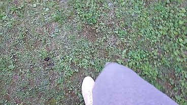 Hot pee wet yoga pants in public garden