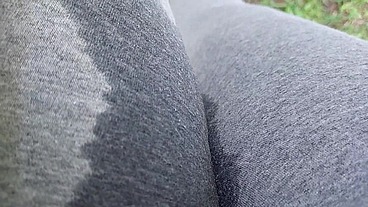 Hot pee wet yoga pants in public garden