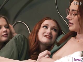 Big melons redhead stepmom Siri Dahl lets her teen stepdaughter Scarlet Skies and bffs Coco Lovelock and Vanessa Sky have a taste of her milf vagina