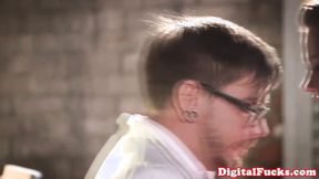 ”Big tit girl horny at work for a good meat inside”