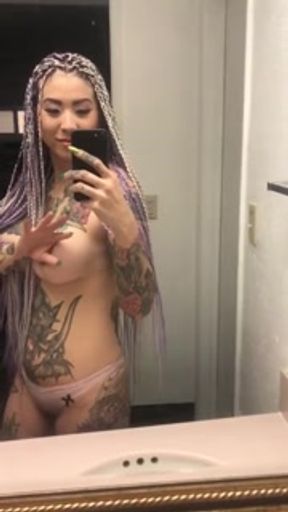 Strip tease in the trap sexy tattoo asian big tits thot Japanese asian tatted ink pole dancer show