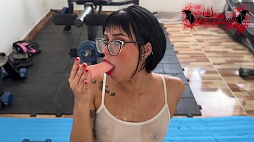 Wet shirt sloppy blowjob