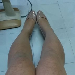 Beige Patent Pumps with Pantyhose Teaser 40