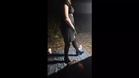 British busty red-haired wife dogged outdoors