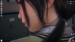 School uniform teasing in a sensual Japanese setting