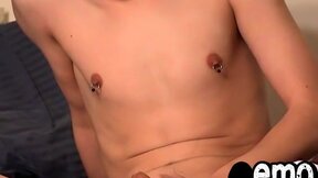 Pierced gay Marke cums after solo stroking & assfucking play