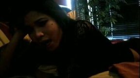 Dark haired svelte bitch was blowing and jacking off stiff cock